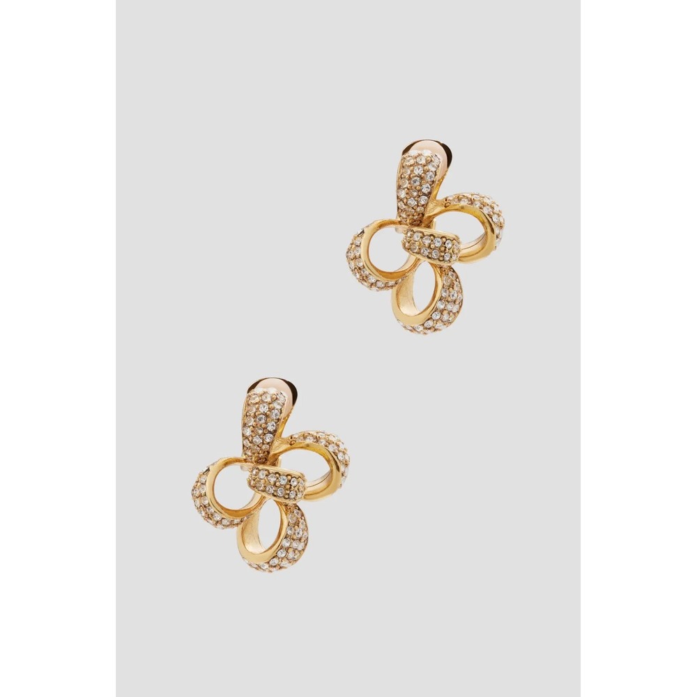 Oscar de la Renta Gold Clover Pavé Crystal Clip-On Earrings‎ OS
